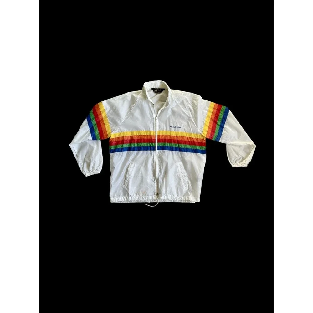 Sherry Rainbow Bermuda‎ Star Rain Jacket Vintage Miami Florida Large